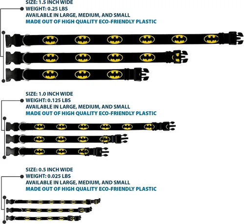 Vista 3 de Buckle-Down Collar de clip de plástico – Batman Shield Negro/Amarillo – 1 pulgada de ancho – Se adapta a 9-15 pulgadas Cuello – Pequeño 1" Wide