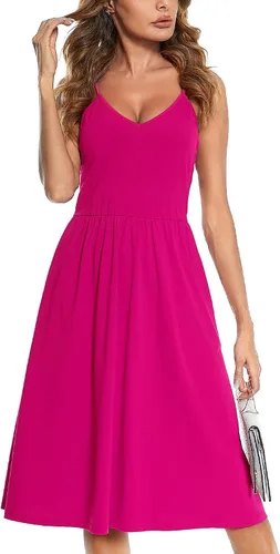 Vista 6 de Vestido OUGES liso, sin espalda, ajustable, con tirantes delgados, para mujer.