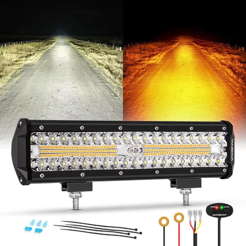 Vista 11 de Auxbeam Cubo luz LED ámbar de 3 pulgadas, 72 W todoterreno, 6 modos dos colores, estroboscópica antiniebla de conducción penetración e inundación