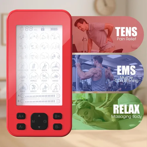 Vista 3 de TENS Unit Estimulador muscular, máquina estimuladora TENS y EMS 3 en 1 con 24 modos y 20 niveles, masajeador EMS recargable para alivio del dolor