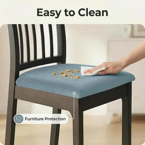 Vista 4 de Deisy Dee Fundas de asiento de terciopelo para sillas de comedor, juego de fundas para sillas de comedor (4, azul bebé)