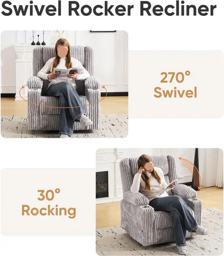 Vista 7 de Oversized Power Recliner Chair with Massage and Heat Swivel Rocker Recliners Chairs with Arm Storage Adjustable Headrest Side Pockets for Home