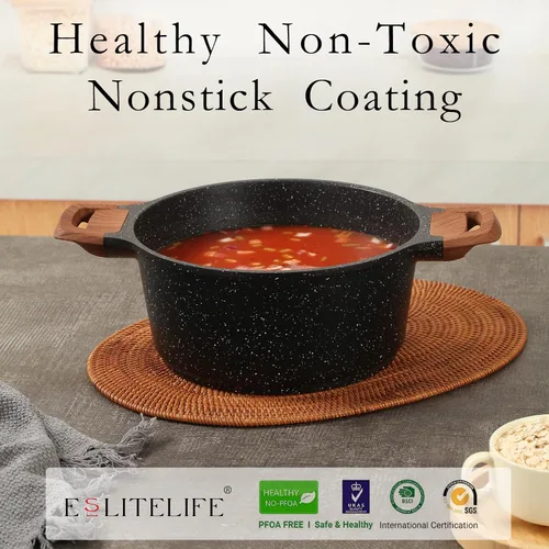Vista 3 de ESLITE LIFE - Olla antiadherente con tapa, 3 cuartos de galón, olla de granito pequeña para sopa y pasta, compatible con inducción, libre de PTFE