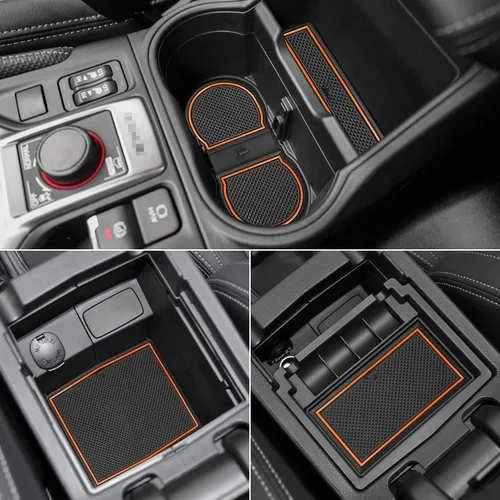 Vista 2 de Auovo Moldura interior para Subaru Forester accesorios 2019 2020 2021 2022 2023 2024 bandeja portavasos, insertos forros, organizador de consola