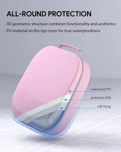 Vista 5 de Aubika Carrying Case for Meta Quest 2 Quest 3Pico 4Vision Pro, Compatible with EliteBattery Headset Strap Accessories, Hard Travel Case - Pink