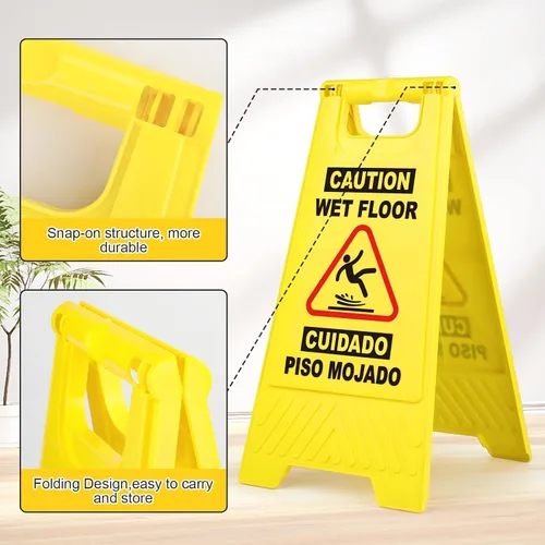 Vista 3 de XPCARE Paquete de 8 letreros de advertencia de precaución para piso, 17.5 pulgadas, color amarillo, señales de advertencia de seguridad para suelo