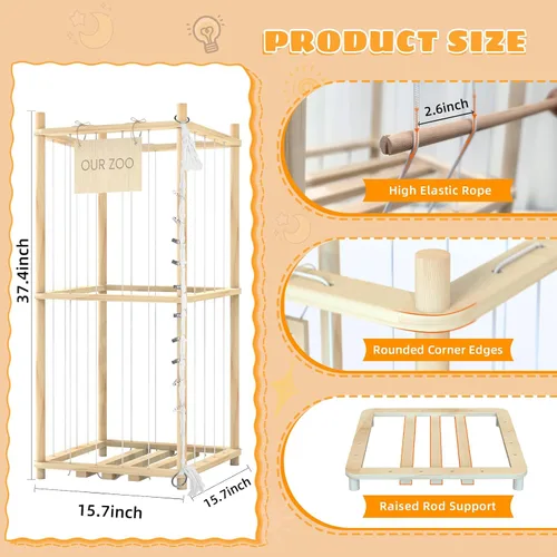 Vista 2 de Organizador de almacenamiento de animales de peluche, soporte de madera para juguetes de zoológico para habitaciones, salas de juegos y dormitorios