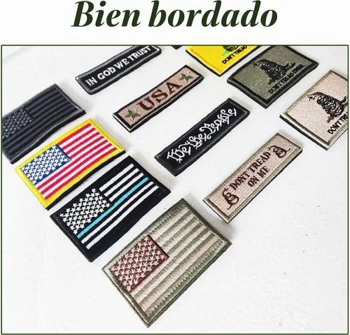 Vista 3 de 12 piezas de parches de bandera estadounidense, juego de parches tácticos de moral con bordado completo, cierre de gancho y bucle para gorras
