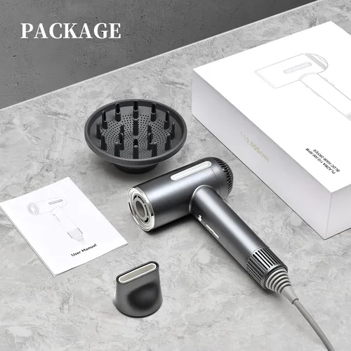 Vista 7 de Secador de pelo, secador iónico de alta velocidad de 1600 W con difusor, secador de pelo de plasma con modo facial (blanco)