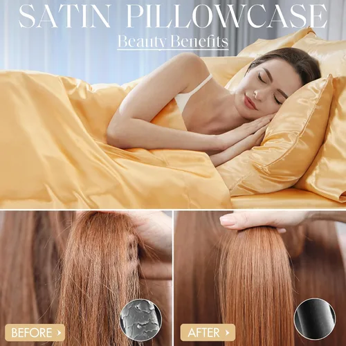 Vista 72 de Madison Park Essentials - Juego de sábanas de satén de lujo y sedoso con brillo natural, bolsillo elástico de 14 pulgadas para colchones de hasta 16