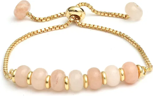 Vista 24 de Gempires - Pulsera de cuentas redondas naturales, chapada en oro amarillo de 14 quilates, joyería hecha a mano, pulseras ajustables para mujer