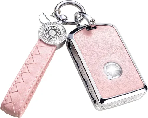 Vista 8 de Funda para llave inteligente con llavero, de piel auténtica color rosa, con cristales, carcasa protectora