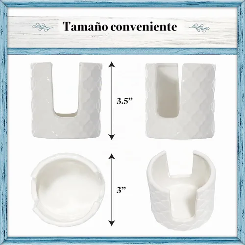 Vista 3 de Home Acre Designs Soporte de esponja para fregadero de cocina, decoración rústica de cocina para el hogar, cerámica blanca