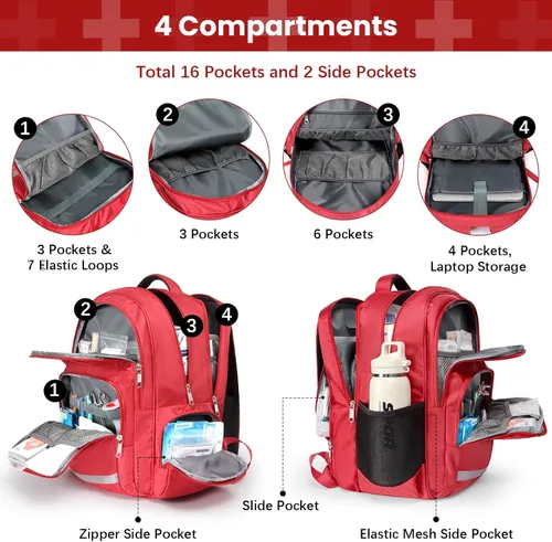 Vista 3 de Gatycallaty Mochila de primeros auxilios Emt Bolsa de primeros auxilios Vacía Ems Emergencia Salud en el Hogar Senderismo Trauma Viajes Camping Rojo