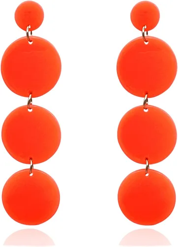 Vista 8 de Aretes colgantes redondos de neón de los años 80, aretes colgantes de disco circular de acrílico para mujer Negro