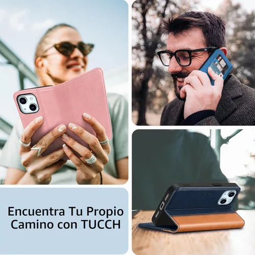 Vista 8 de TUCCH Funda tipo cartera con 3 ranuras para tarjetas para iPhone 15