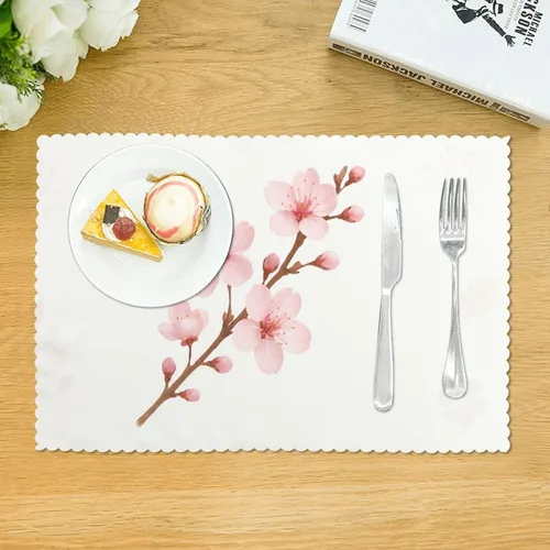 Vista 3 de Rectangular Placemats Set of 4, Heat Resistant Cherry Blossom Branches Printed Kitchen Dining Table Mats