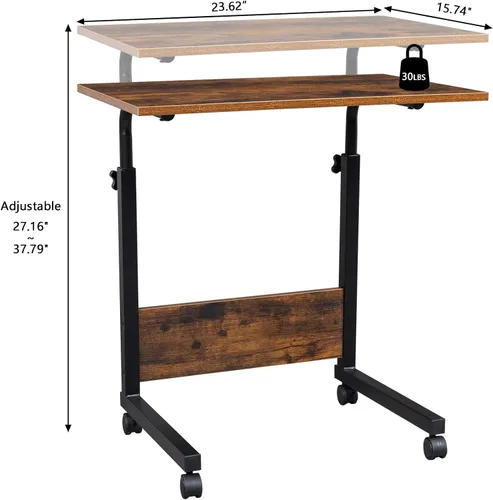 Vista 3 de HomVent Mesa de TV ajustable con ruedas, mesa lateral para aperitivos con ruedas, mesa portátil en forma de C, mesa de mesa móvil de madera