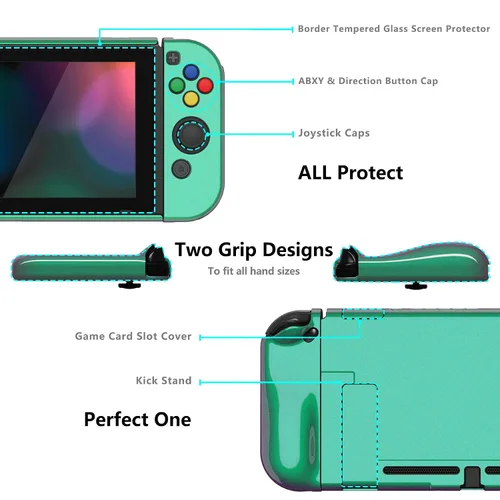 Vista 33 de PlayVital AlterGrips Ergonomic Grips Cover for Nintendo Switch, [2 Design] Interchangeable Comfort Dockable Protective Case with Screen Protector &