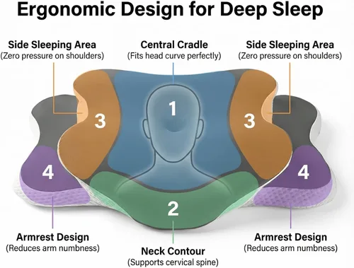 Vista 3 de Almohada cervical cervical, almohada ergonómica de espuma viscoelástica transpirable, almohadas cervicales para cuello para dormir de lado y espalda