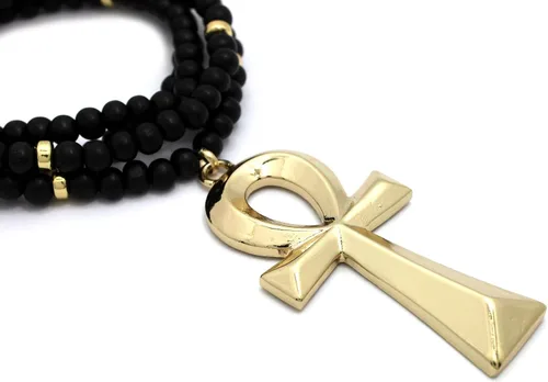 Vista 4 de CBC - Colgante egipcio de Ankh con símbolos egipcios en 0.236in, 29.9in o 0.315in, 36 pulgadas, collar de cuentas de madera en tono dorado o rodio