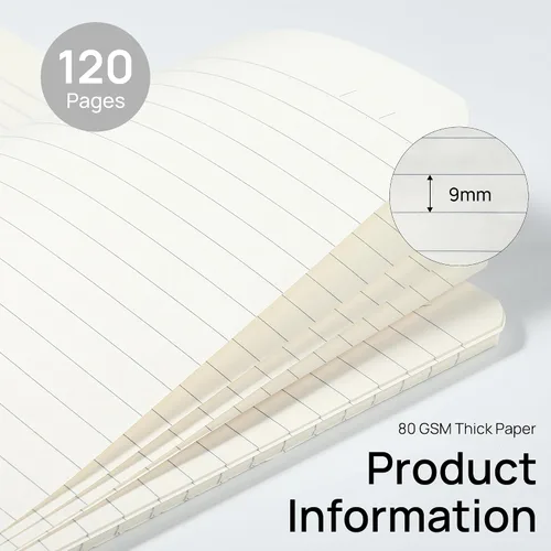 Vista 4 de miikoul Paquete de 12 cuadernos en espiral A5 rayados, 8.3" x 5.5", 60 hojas/120 páginas de papel con líneas anchas, cuadernos en espiral, papel