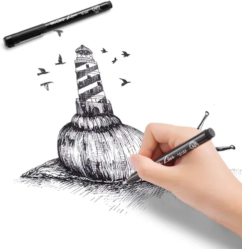 Vista 5 de Juego de 12 bolígrafos negros de tinta de punta fina, tinta archival impermeable, para bocetos, letras de pincel, ilustración de artista, dibujo