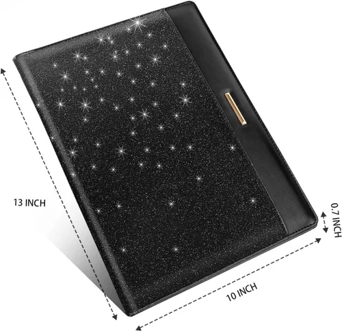 Vista 4 de Carpeta portadocumentos con purpurina/Carpeta portafolio para mujeres y hombres, WAVEYU, elegante y bonita carpeta con cubierta de portafolio