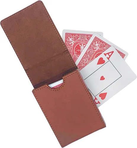 Vista 8 de Luck Lab Estuche de cuero para una sola baraja de cartas de juego/portacartas - Se ajusta a cartas de tamaño póker y puente (marrón)