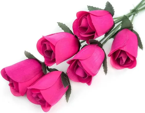 Vista 14 de 6 rosas de madera negras medio abiertas para manualidades, ramos personalizados y otros proyectos. 16 colores para elegir. Negro