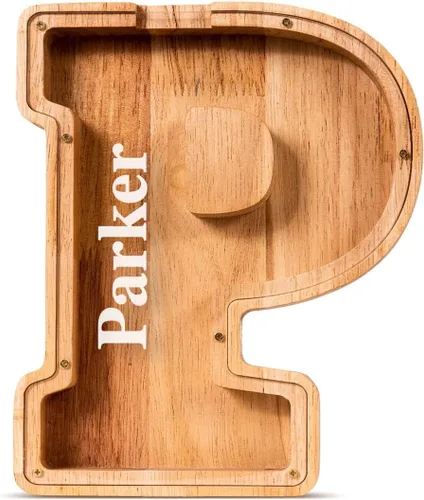 Vista 34 de SummiDate Alcancía de madera de letra para niños y niñas, Alfabeto, personalizada, regalo de cumpleaños y pascua para niños (A)