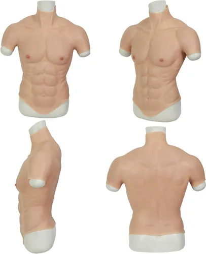 Vista 7 de ROANYER Traje muscular de silicona para hombre, realista, pecho de silicona masculino, vientre muscular falso, para cosplay transgénero
