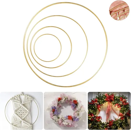 Vista 4 de Paquete de 8 anillos de aro de metal grandes con diseño floral de macramé (6 pulgadas, 8 pulgadas, 10 pulgadas, 12 pulgadas) para hacer decoración