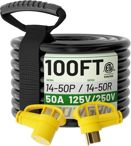 Vista 11 de POWGRN NEMA 14-50P a NEMA 14-50R Cable de extensión de 50 amperios para RV/EV de 6 pies al aire libre con mango de agarre, cable de alimentación