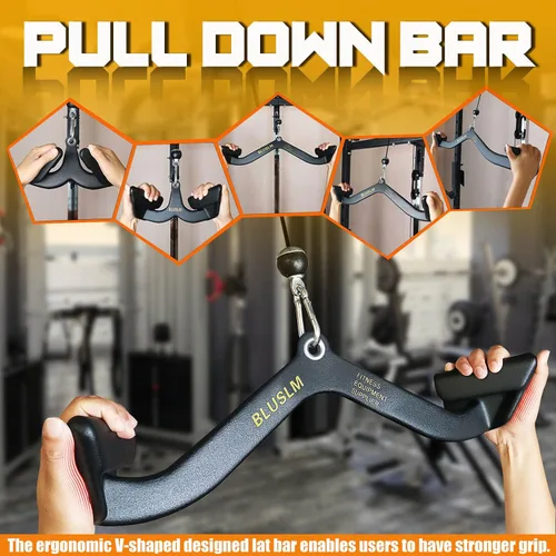 Vista 5 de BLUSLM LAT - Barra desplegable para máquina de cable, accesorios LAT para barra en T, accesorio de cable de barra en V para gimnasio, mango