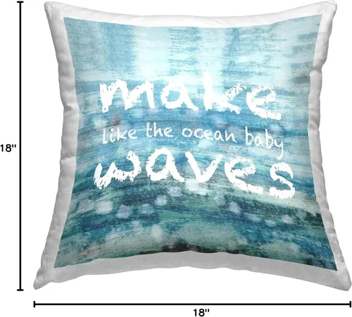 Vista 4 de Stupell Industries Make Waves Like The Ocean Phrase Design by Flora Kouta - Almohada (18 x 18 pulgadas), color azul Indoor Pillow, Made in USA
