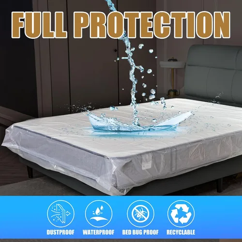 Vista 5 de Bolsa de colchón de plástico para mudanza o almacenamiento, tamaño individual, 1.5 mil Twin/Twin XL Size,Mattress Protector Covers,Moving