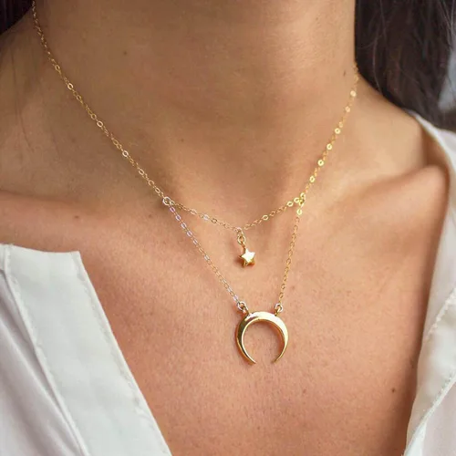 Vista 2 de YienDoo Gargantilla bohemia con diseño de estrella y luna creciente, octagrama, collar con colgante de estrella de diamantes de imitación