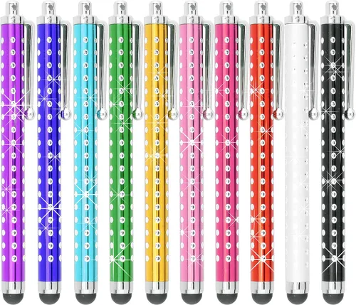 Vista 2 de Eco-Fused Paquete de 10 bolígrafos de metal brillante, universales, compatibles con todos los dispositivos de pantalla táctil capacitiva, para iPad
