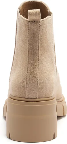 Vista 5 de REDTOP Botas Chelsea para mujer con tacón grueso elástico, plataforma con suela de lengüeta