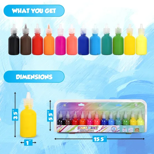 Vista 2 de Darice - Pintura de hojaldr, paquete de 12 pinturas para tela 3D, colores clásicos, juego de pintura permanente no tóxica para niños, a partir de 3