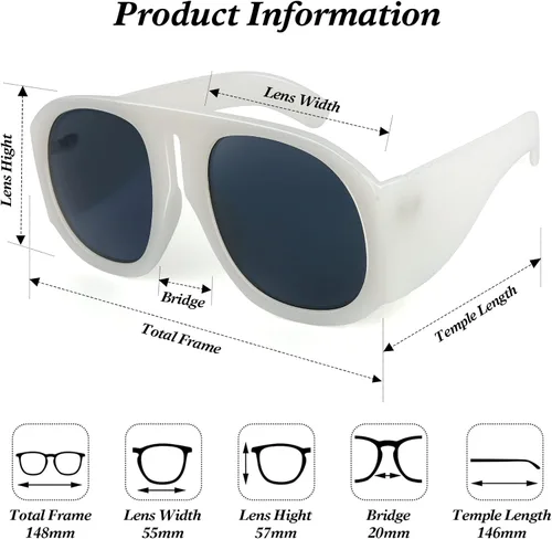 Vista 6 de MC2303 - Gafas de sol cuadradas de gran tamaño para mujer y hombre, estilo aviador, montura grande, gruesas, clásicas, para hombre