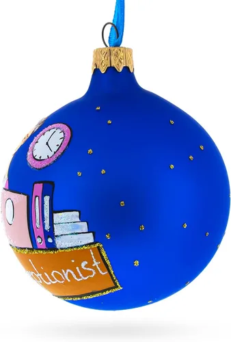 Vista 2 de Escritorio y diplomacia: Recepcionista - Secretario de Oficina Bola de Vidrio Soplado Adorno de Navidad 3.25 Pulgadas