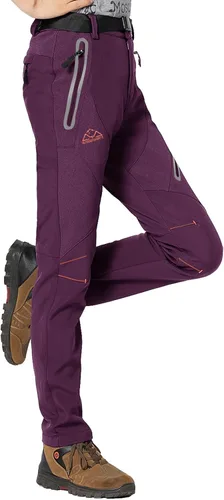 Vista 22 de Rdruko Pantalones de nieve para mujer, impermeables, aislados, con forro polar, térmico, para esquí, senderismo, pantalones de snowboard Verde