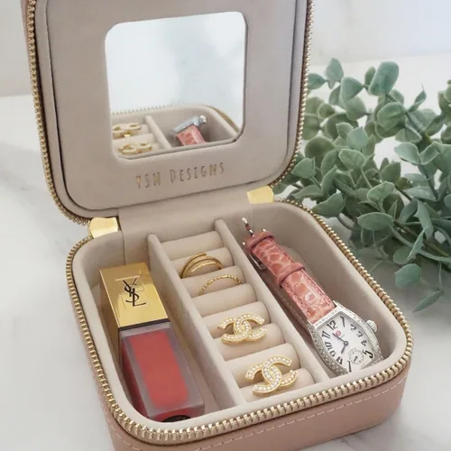 Vista 5 de YSM Designs Caja organizadora de joyas de viaje, joyero de viaje, pequeño joyero para mujer, estuche de viaje de joyería, caja organizadora