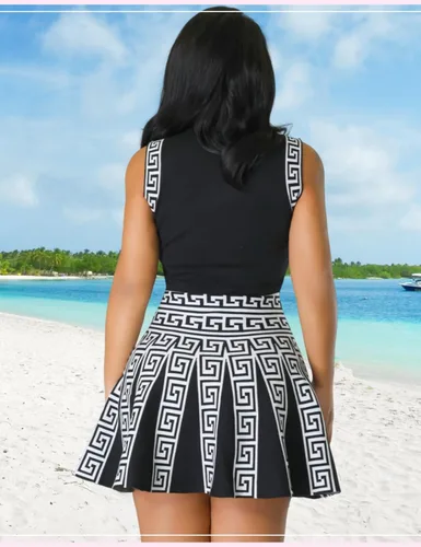 Vista 5 de Vestido plisado sin mangas con cuello redondo delgado y sexy para mujer