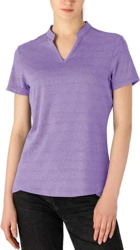 Vista 76 de Gopune Polo de golf con cuello en V para mujer, sin cuello, manga corta, ligera, de secado rápido, camisetas de tenis para correr