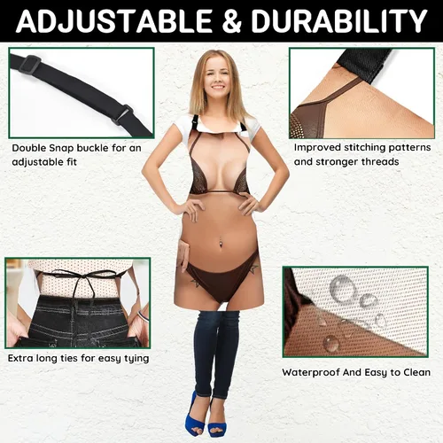 Vista 5 de Funny Creative Chef Apron with 3D Muscle Man Adjustable Sexy Kitchen Apron Waterproof Aprons BBQ Party Xmas Gift
