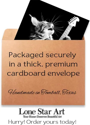 Vista 3 de Purrrfect - Póster sin marco de 11 x 14 pulgadas, arte de rockero felino, decoración de pared musical de guitarra eléctrica, ambiente clásico