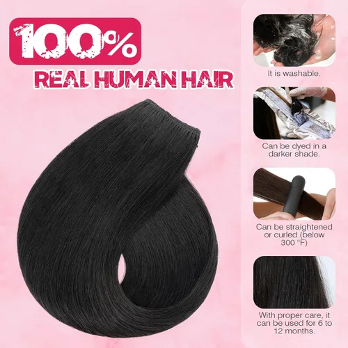 Vista 2 de MY-LADY - Extensiones de cabello humano real, extensiones de cabello humano real, 12 pulgadas, color negro azabache, extensiones de cabello largo